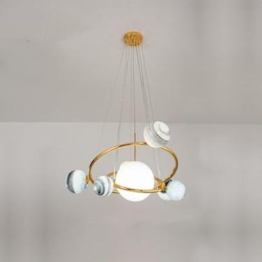 Imagem de DKRCPFNT Lustre moderno ajustável G9 Sputnik exclusivo esférico vidro pendente luz vintage ouro circular metal pendurado luz para ilha sala de jantar bar