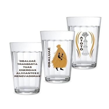 Imagem de Kit 3 Copos Vidro Americano 190ml Orixás Diversos Umbanda Candomblé Guias Artigo Religioso Axé Proteção Iemanjá Exu Oxossi Oxum Xangô Ogum Água Suco Cerveja (OBALUAÊ)