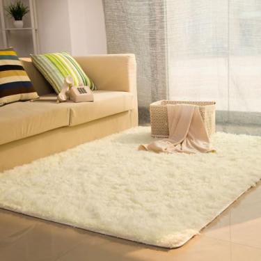 Imagem de Tapete sedoso e fofo, decoração moderna para casa, tapete longo de pelúcia felpudo, tapetes de brincar, sofá, sala de estar, quarto, cabeceira, tapetes de varanda, creme branco, 60 x 120 cm (23,6