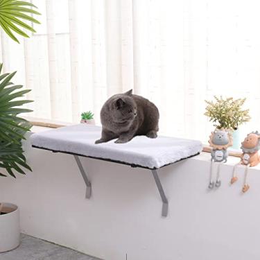 Imagem de vipace Poleiro de janela para gatos, rede durável e estável para janela para gatos internos, prateleira para cama de gato para animais de estimação para peitoril da janela