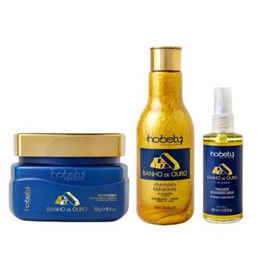 Imagem de Kit Banho de Ouro Hobety Shampoo 300ml+Mascara 300g+Finalizador 60ml -