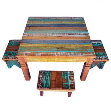 Imagem de Conjunto Mesa Mesinha Centro Baixa + 4 Banqueta Banco Baixo - Artes Ti