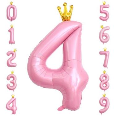 Imagem de Balão Número 4 Rosa - 40cm - Foil Mylar com Hélio
