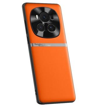 Imagem de POYUFRG Capa de couro vegano para Honor Magic 6 Pro/6, proteção de câmera minimalista ultrafina e leve capa de borda de silicone macio, laranja, 6