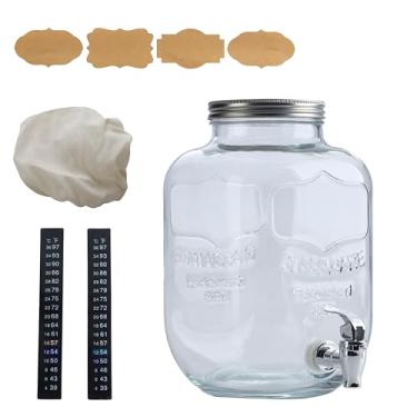 Imagem de McEtt - Kit grande de jarra de cerveja Kombucha - Frasco de fermentação de vidro de 5 litros - Hotel SCOBY com tampa hermética e bico