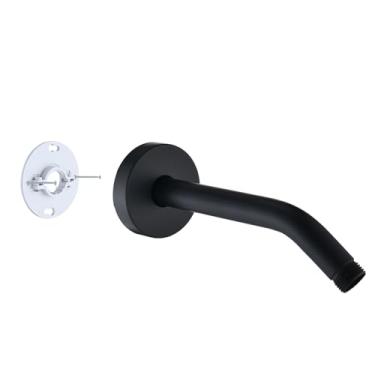 Imagem de RAINREVIVE Braço de chuveiro de 20 cm com flange e suporte estabilizador, braço de tubo de chuveiro montado na parede aço inoxidável 304 para chuveiro fixo e chuveiro de mão, preto fosco