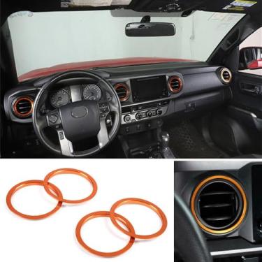 Imagem de HAGEZA 4 peças de liga de alumínio para console de carro ar condicionado anel de ventilação de saída CA adequado para Toyot-a Tacoma 2015 2016 2017 2018 2019 2020 2021 acessórios de reposição interior