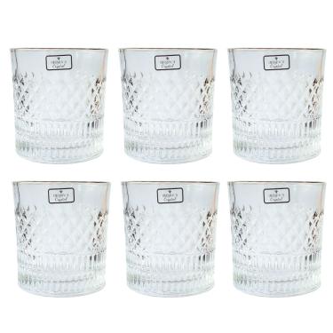 Imagem de Jogo com 6 Copos de Wisky Cristal Lapidado Friso Ouro 310ml L'Hermitage Bohemia