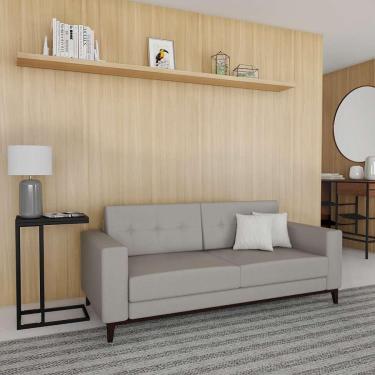 Imagem de Sofá 3 Lugares Alive Pés e Base em Madeira Linho Cotton Cru 180 cm