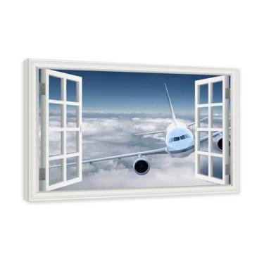 Imagem de Arte de parede em tela de janela aberta, impressão natural em tela, "Avião no céu 25.4 cm, decoração de parede de paisagem de janela, decoração de casa moderna. Moldura interna 80x120cm-31x47in