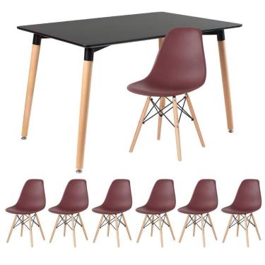 Imagem de Kit - Mesa Retangular Eames 80 X 120 Cm Preto + 6 Cadeiras Dsw Marrom Mesa Preto Com Cadeiras Marrom