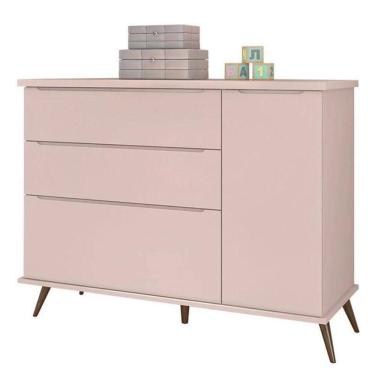 Imagem de Cômoda Infantil Retrô Melinda 1 Porta E 3 Gavetas Rosê - Phoenix Baby Rosê