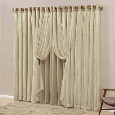 Imagem de Cortina Marrocos Tecido Blackout e Voal Fitado 4,00M X 2,70M Janela - Chocolate