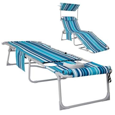 Imagem de #WEJOY Cadeira de bronzeamento 3 em 1 com orifício para o rosto e dossel, 136 kg, resistente, 5 posições, espreguiçadeiras dobráveis para ambientes externos com travesseiro e bolsa de armazenamento