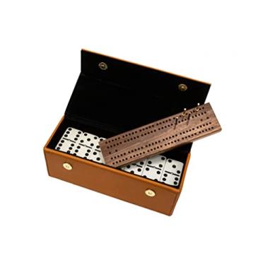 Imagem de Alex Cramer Spinner Domino Set. Caramel Leather Case - Professional Tournament Traveller Domino Set - with Spinners - 28 Indestructible Double Six Dominoes (Travel Domino Set in Leather Case)