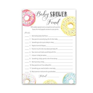 Imagem de Roseum Collections Donut Baby Shower FEUD Game — Pack of 25 — Fun Shower Family Feud Games, Doughnut Theme Baby Shower Activity, Girl or Boy Gender Neutral Pink Blue Baby Shower Fued Games G850-BSF