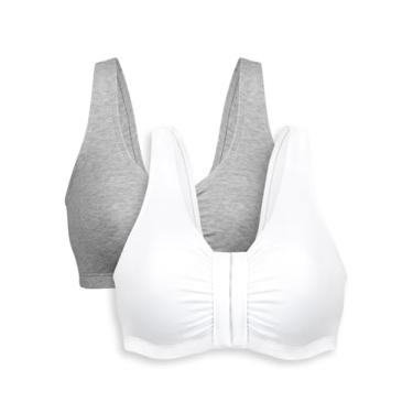 Imagem de Bestform Sutiã esportivo 5006014 confortável sem forro de algodão elástico sem fio com fecho frontal, Branco | Cinza, 42