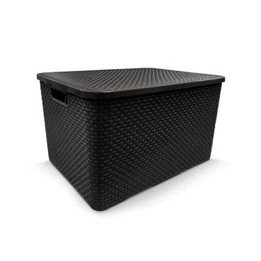 Imagem de Caixa Organizadora Rattan, 7 Litros, Empilhável, Plástico, Preta, 28 x 18 x 16 cm