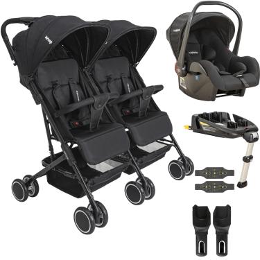 Imagem de Carrinho Kiddo de Gemeos Bebe Conforto Base ISOFIX Mascote Preto