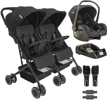 Imagem de Carrinho Kiddo para Gemeos com Bebe Conforto Base Mascote Preto