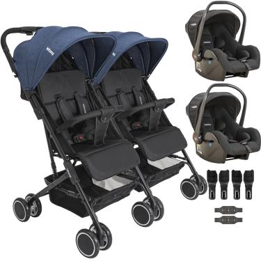 Imagem de Carrinho Kiddo para Gemeos com 2 Bebe Conforto Mascote Marinho