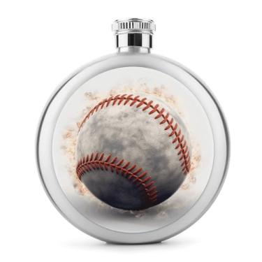 Imagem de Cantil de aço inoxidável, balão de bolso com estampa de beisebol, garrafa de anca, garrafa de viagem, portátil, garrafa de licor portátil