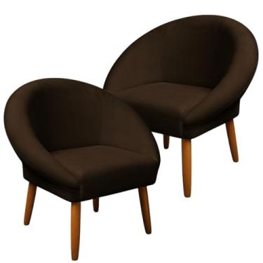 Imagem de Kit 2 Poltronas Cadeira Decorativa para Sala de Espera Elegante Recepção Pés Palito MOBLAN decor (Marrom)
