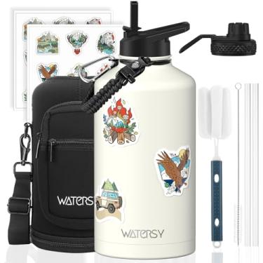 Imagem de Garrafa de água isolada de 2,5 l (fria por 48 horas), livre de BPA e à prova de vazamento, frasco de água de aço inoxidável de 1,5 galão, jarro de água com tampas de bico de canudo para academia