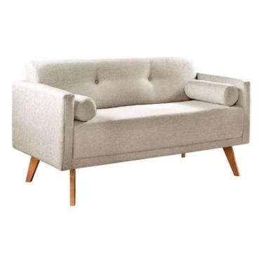 Imagem de Sofá 2 Lugares Luma Linho Bege Com Pés Em Madeira 1,40m