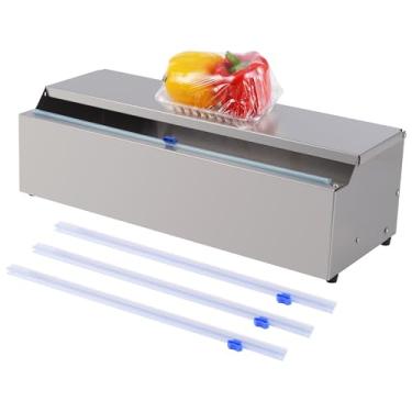 Imagem de Dispensador de embalagem de alimentos de aço inoxidável - Máquina embaladora comercial de filme elástico de 45,7 cm com cortador deslizante