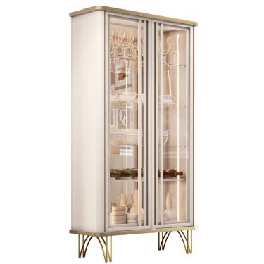 Imagem de Cristaleira De Vidro Com Espelho E Led Alvora Off/champanhe H01 - Mpozenato