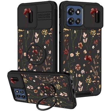 Imagem de Goocrux Capa para Moto G Stylus 5G 2025 - Capa de telefone feminina bonita kawaii design estético capa de câmera deslizante com suporte de anel capas para Motorola G Stylus 5G 2025, preto floral