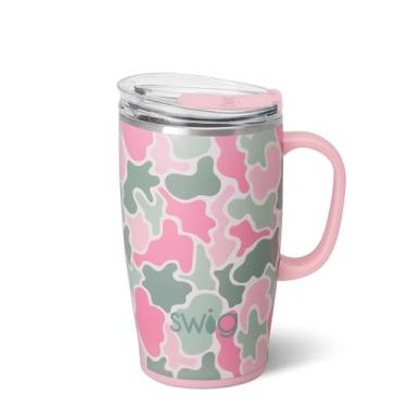 Imagem de Swig Life Caneca de viagem de 510 g, copo isolado com alça e tampa, caneca de café de viagem, compatível com porta-copos, copo de aço inoxidável de 510 g, reutilizável isolado com tampa (camuflagem