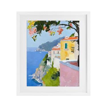 Imagem de Stupell Industries Impressão emoldurada branca com vista para o mar litoral italiano sob vidro por Riley B, 21 x 17