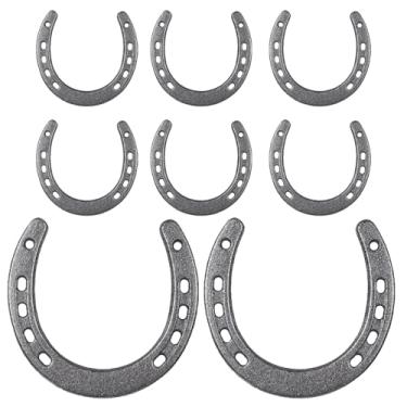 Imagem de MBAIYO Pacote com 8, ferradura de ferro fundido, 11 x 10 cm, decoração de parede com tema ocidental, lembrancinhas de festa da sorte, sapatos de cavalo para decorações ferraduras de metal para peças