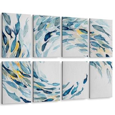 Imagem de ARPEOTCY Painéis de parede de arte acústica, reduzem o ruído para o quarto (quarto, estúdio de gravação e porta), 122 x 81 cm, decoração de parede oceânica, imagem de arte de peixe em aquarela