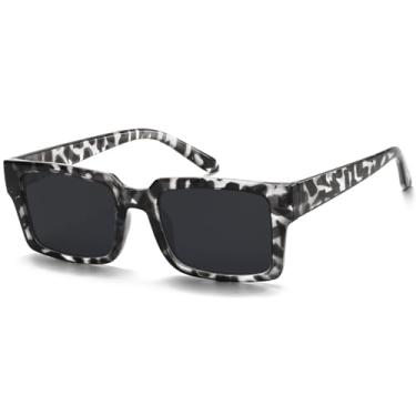 Imagem de IOHLNG Óculos de sol retrô vintage para mulheres e homens, óculos de sol retangulares modernos, proteção UV, Armação de tartaruga preta + lente cinza