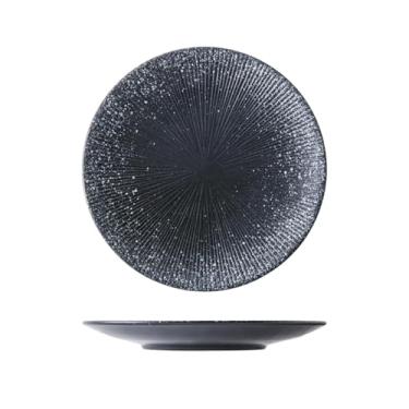 Imagem de Prato listrado esmaltado em forno redondo de cerâmica para casa criativo retrô - 25 cm - décimo segundo mês lunar