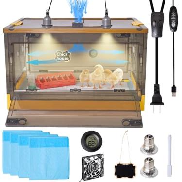 Imagem de Caixa de chocadeira de frango com aquecimento e ventilador ajustável | Design espaçoso para 15 pintinhos e conjunto de alimentação | Kit portátil de criação de aves para patinhos, codornas e pequenos