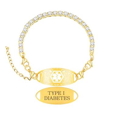 Imagem de Zircobic Pulseira feminina de identificação médica com corrente de tênis de zircão branco, placa gravada intercambiável, fecho lagosta ajustável, leve, hipoalergênica, para corrida, ao ar livre, uso