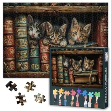 Imagem de 1000 Piece Puzzle for Adults - Three Curious Kittens Art Jigsaw | Naughty Kitten is on the Bookshelf Puzzles 1000 Pieces for Adults Design for Stress Relief & Family Game Night 27.5" x 19.6"/70*50cm