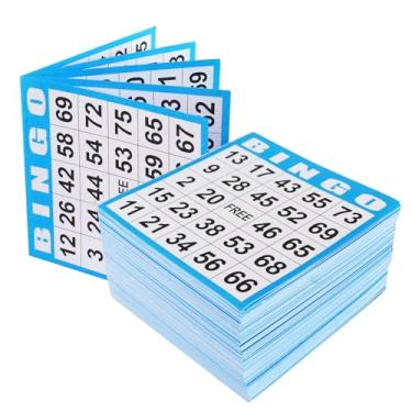 Imagem de SEETOOOGAMES Cartões de bingo descartáveis a granel - 1 em papel azul (100 livros de 5 folhas) para grupos grandes
