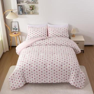 Imagem de Meeting Story Jogo de cama de casal com edredom infantil de morango, cama de solteiro em bolsa com lençol (rosa-claro)