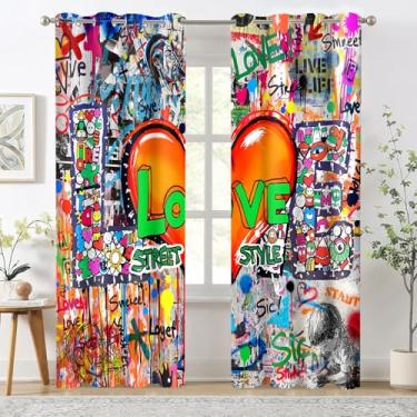 Imagem de HIYSMT Cortinas de parede de grafite hip hop alfabeto amor coração aerógrafo arte design cortina blackout moderna abstrato colorido urbano grafite cortinas de privacidade para quarto sala de estar 2