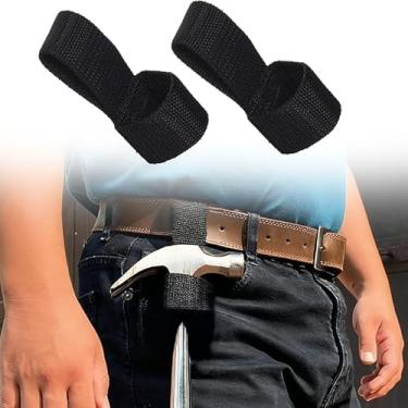 Imagem de Pacote com 2 cintos com suporte de martelo – coldre de nylon seguro para cinto de ferramentas – organizador de armazenamento compacto compatível com martelo, machadinha e martelo (preto)