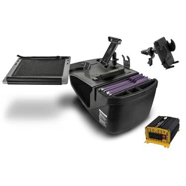 Imagem de AutoExec AE-RDFS-PI-PS-TAB-VC-GT Reach Desk banco dianteiro carro mesa e estação de trabalho portátil 400 watt inversor de potência, suporte para impressora, suporte para tablet e clipe de ventilação