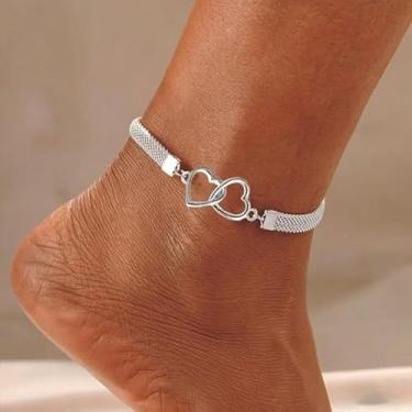Imagem de Tornozeleiras femininas douradas e prateadas, à prova d'água, com strass brilhante, joia de pé, infinito, coração, tornozeleiras, One Size, Liga de aço, Sem Pedra Preciosa
