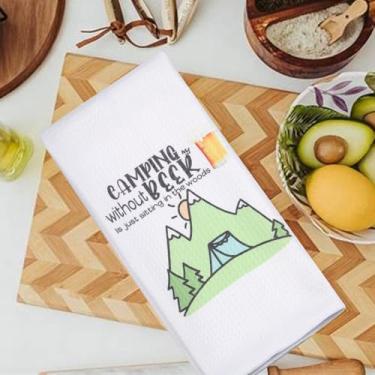 Imagem de Toalha de cozinha de acampamento ao ar livre presente de acampamento acampamento cerveja beber presentes para amantes de cerveja toalha de mão 16x24 polegadas