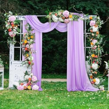 Imagem de Cortinas de arco de casamento de tecido transparente branco tule chiffon cortinas para cortina de fundo rústico 1 peça roxa