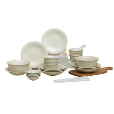 Imagem de Prato de carne ocidental estilo creme de cerâmica para uso doméstico fresco e simples - conjunto de 16 peças